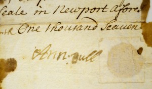 Ann Clayton Easton Bull’s signature on a deed dated 1702.