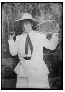A photo of Mrs. Barger Wallach, holding a raquet. Image courtesy The Library of Congress.  